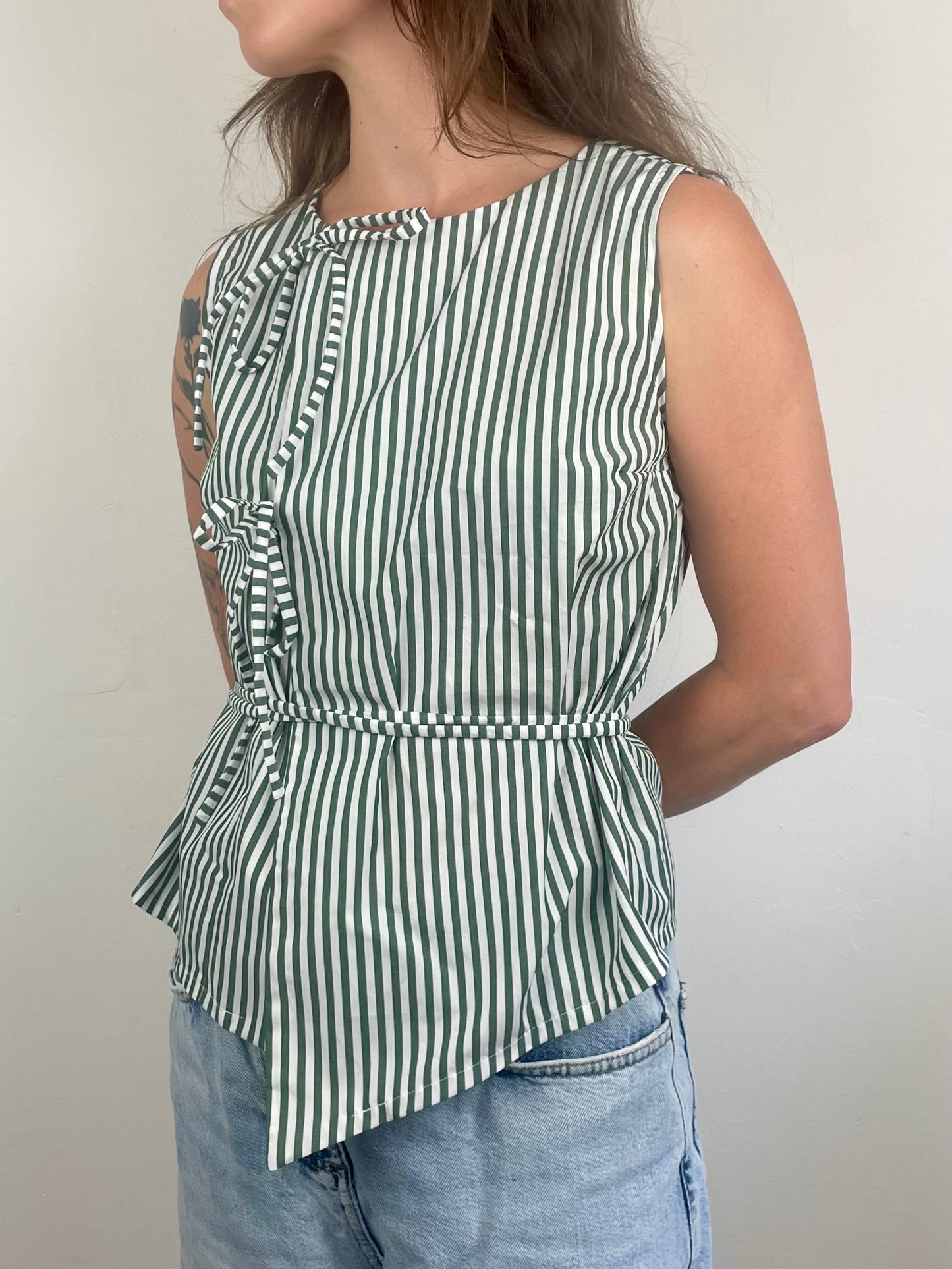 Top Noué - vert et blanc