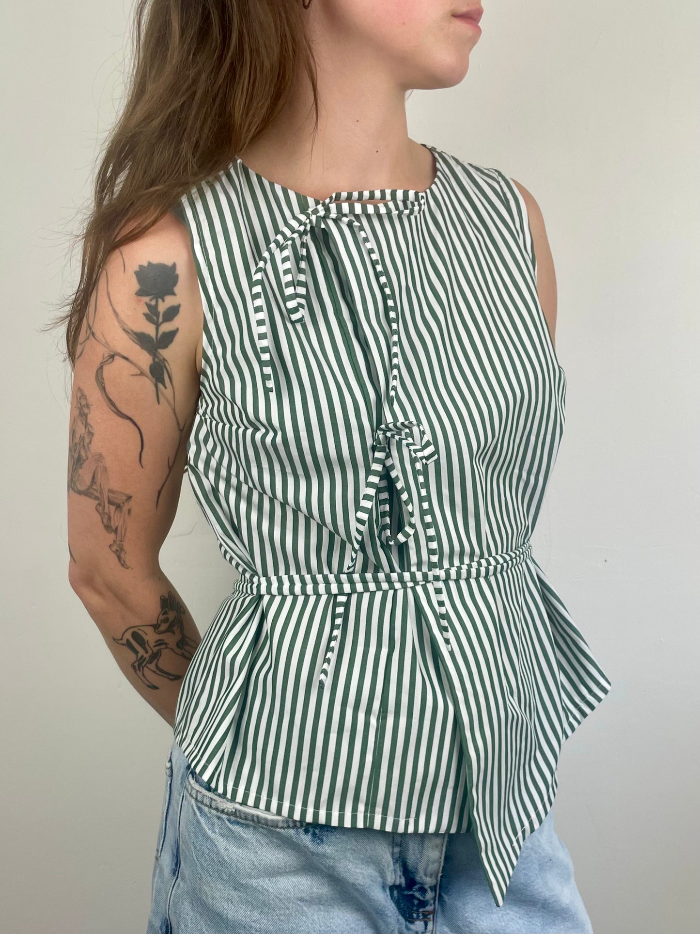 Top Noué - vert et blanc